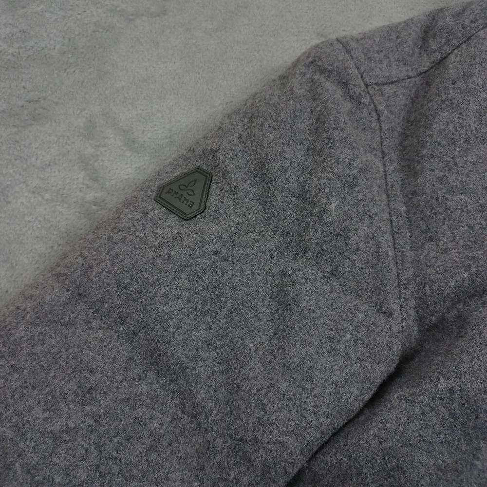 Prana Jacket Mens Large Gray Blue Reversible Full Zip Pockets Wool Blend Outdoor